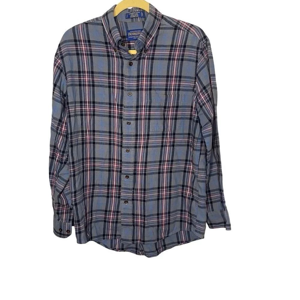 Pendleton Supima Cotton Merino Wool Blend Plaid Button Front Shirt Men’s Size M